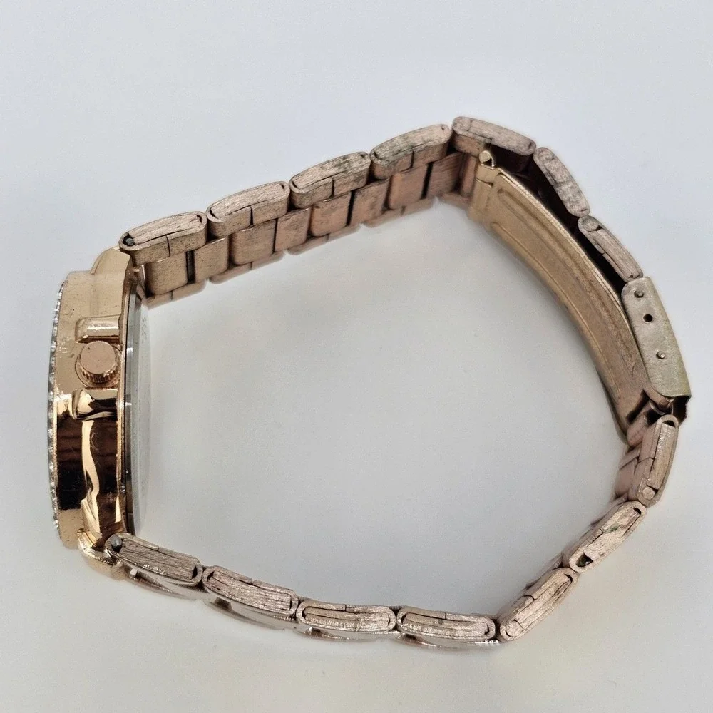 30MM Women's Watch Gold Dial Crystal Bezel Gold Bracelet Band 6.5